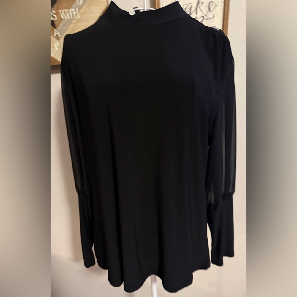 Black Mock Neck Long-Sleeve Women's Top